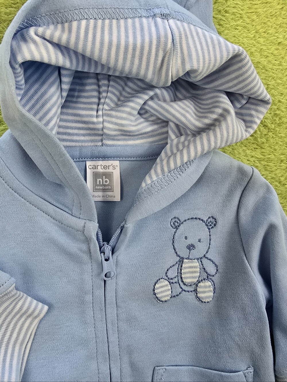 NWT NEWBORN Baby BOYS 3P PANTS SET BLUE HOODIE BODYSUIT + PANTS & TEDDY (Q3) - Picture 2 of 8